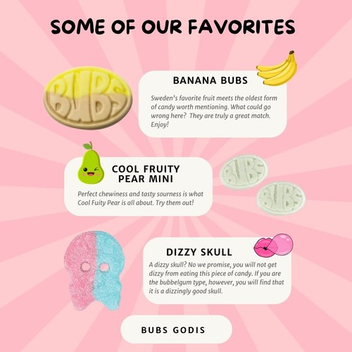 Bubs Swedish Candy 0,5 lb, Swedish Candy Bubs Mix, Skulls, Swedish Godis, Gum. - Imagen 7 de 8