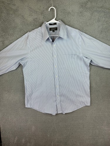 Croft Barrow Shirt Mens 17.5 32/33 Blue White Stripe Non-Iron Classic Fit Preppy - Picture 2 of 11