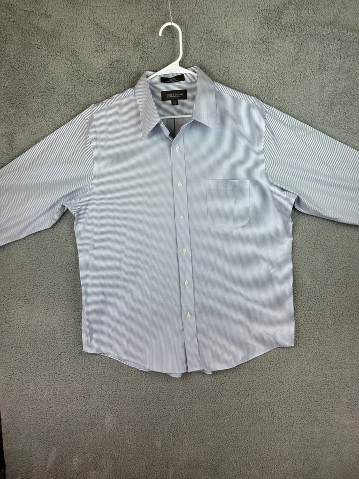 Camisa Croft Barrow Para Hombres 17.5 32/33 Azul Blanco Rayas Sin Hierro Calce Clásico Preppy Foto 2 de 4