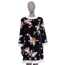 65086 auth DOLCE & GABBANA black 2018 VELVET CHERUB CROCHET TRIM Dress 44 L