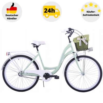 Fahrrad Damen 28 Zoll Damenrad mit Korb LED Licht Retro Grn Citybike  Metallkorb | eBay.de