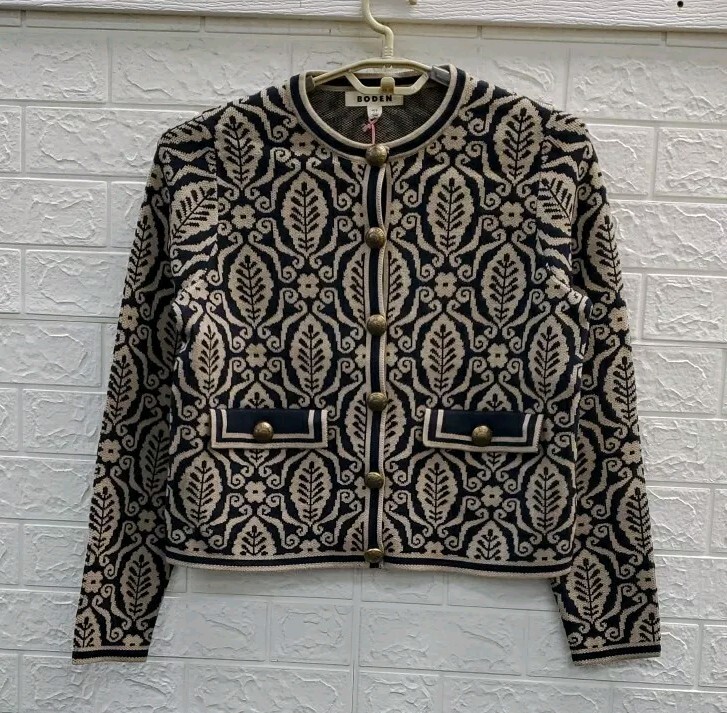 New Boden Holly Knitted Button Up Jacket Black/Tan Size