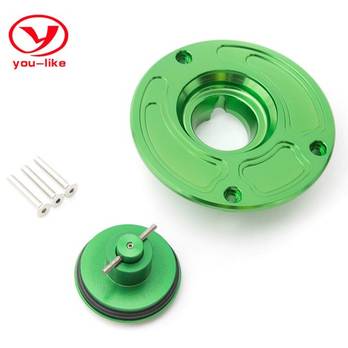 CNC Fuel Gas Cap Keyless Aluminum For ZX-9/ZX-9R 1994-1999 1995 1996 1997 Green - Foto 5 di 9