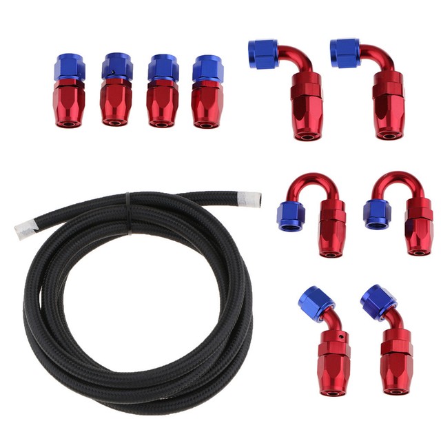 10Ft Nylon Braided Fuel Line Black with AN6 Hose End Aluminum Fittings