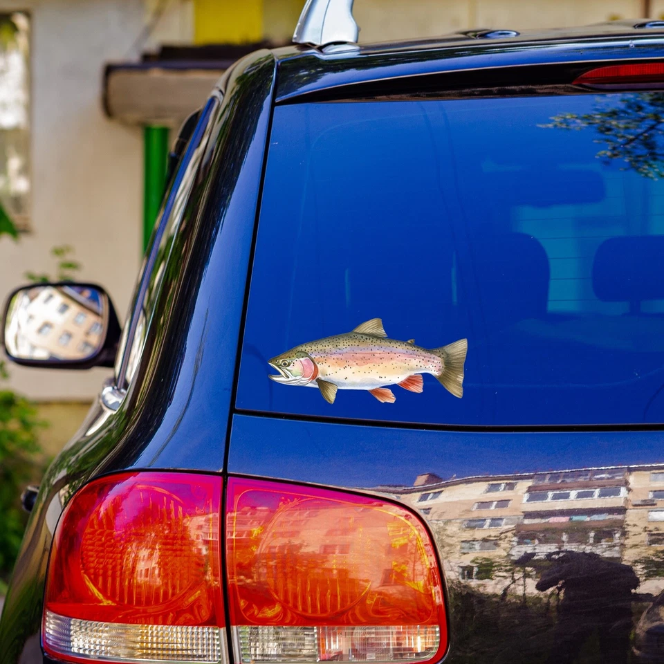 Pegatina de vinilo de pesca trucha arco iris calcomanía izquierda coche camión parachoques RV SUV Foto 2 de 4