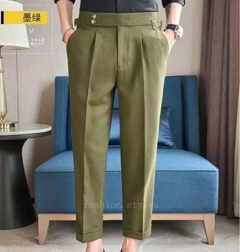 Men GURKHA Pants Casual Linen Pants Retro Business High Waist Ninth Suit Trouser - Bild 11 von 28