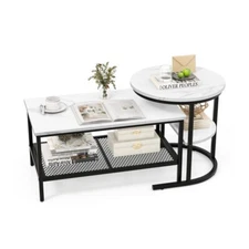 Set of 2 Modern Nesting Coffee Table Extra Storage Shelf Living Room Side Table