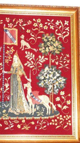 Schöne Handgestickt Gobelin mit Petit Point Stickerei" Die Dame mit dem Einhorn" - Bild 5 von 8