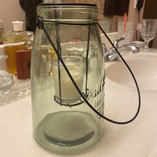 Green Mason Jar Tea Light Outdoor Glass & Wire Lantern 8” Tall 5” Wide Jall & Co - Picture 5 of 8