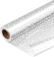 Ilovepaper Clear Cellophane Wrap Roll 33'' X 115' Ft, Thick (White Dot) Clear Ce