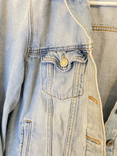 Light Blue Jean Jacket Womens Large Denim Pocket Embellishment Forever 21 Boho - Picture 3 of 15