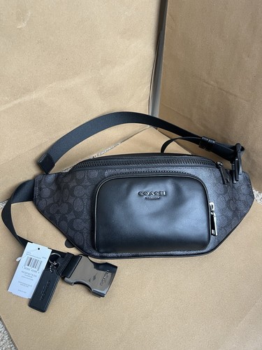 Coach Men Charcoal/Black Racer Signature Canvas & Leather Belt Bag CT714 NWT Ori - Picture 1 of 8
