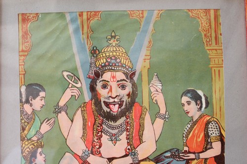 Antique Original Raja Ravi Varma NARSIMHA Hindu God Vishnu Litho Print NH3977 - Picture 9 of 12
