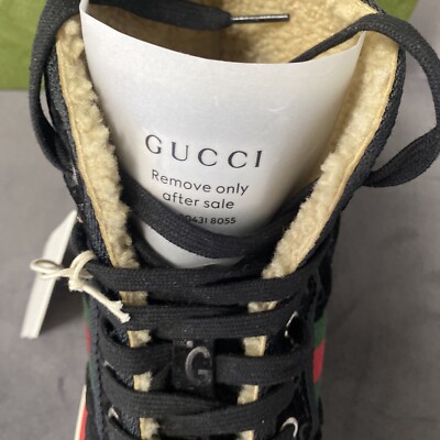 New Mens Gucci 1977 Shearling Lined GG High Top Black