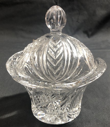 Vintage Bohemian Candy Dish/Trinket Container 24% Lead Crystal Lidded 5.5" Tall - Picture 2 of 10