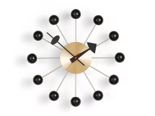 Reloj de pared Vitra Ball grande de los años 50 negro y latón cepillado metal 18"" pulgadas - Imagen 1 de 3
