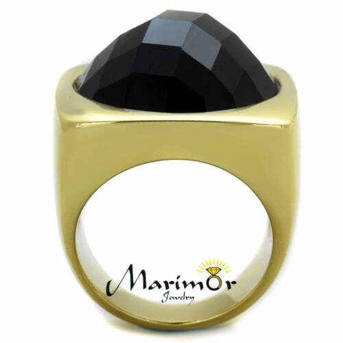 Anillo de moda de ónix sintético chapado en iones de oro 14k enchapado en iones de acero inoxidable, cóctel - Imagen 3 de 7