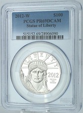 2012W $100 American Eagle Statue of Liberty 1 oz Platinum Proof Coin PCGS PR69DC 1947.76 per troy oz