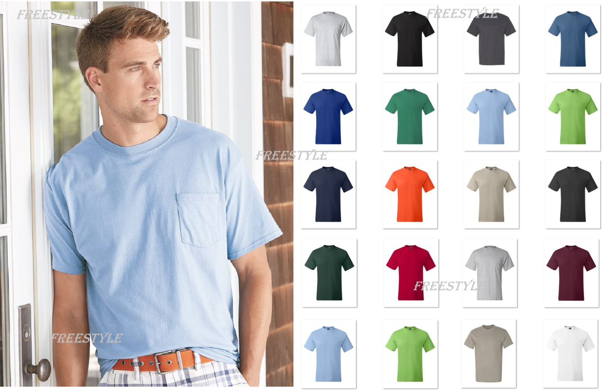 Hanes Beefy-T Tag-free 100% cotton Short Sleeve Tee w chest Pocket