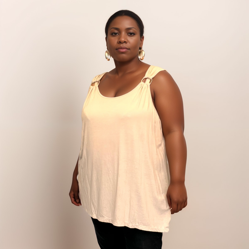 CANOTTA DONNA DONNA TAGLIE FORTI T-SHIRT LUNGHEZZA SUPERIORE CON ANELLO IN METALLO SPALLA - Foto 20 di 34