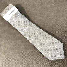 Calvin Klein Men's Neck Tie Grey Square Geo Silk Blend MSRP $69.50