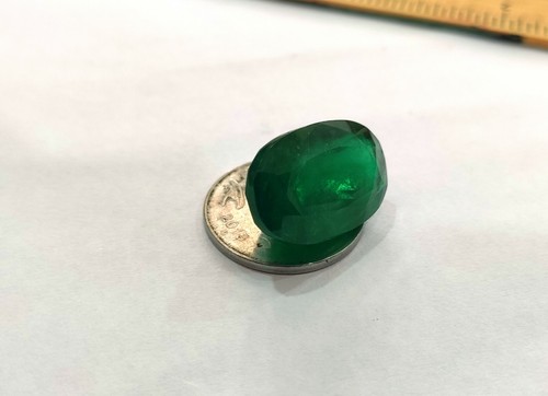 25.30 Ct Natural Zambian Emerald Certified forest green, 18k Gold Ring pendant - Picture 7 of 10