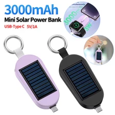 Mini Solar Power Bank 3000mAh Wireless Charger for Apple Watch 8 7 6 5 External