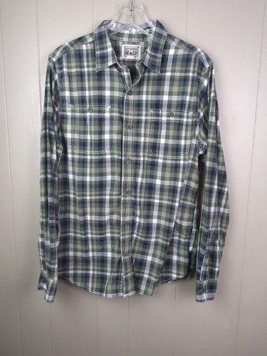 Converse One Star Long Sleeve Button Up Shirt Green Blue Plaid Men's Medium GUC - Picture 1 of 8