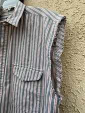 VTG Eddie Bauer Elkhorn Twill Striped Rugged Button Up Shirt SZ L Greaser Biker