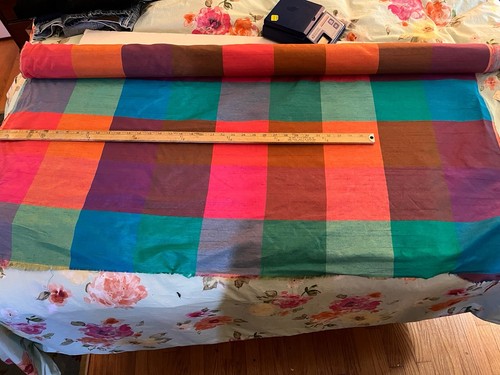 48”w Silk Multicolored Plaid Fabric From Designer  - Picture 4 of 5