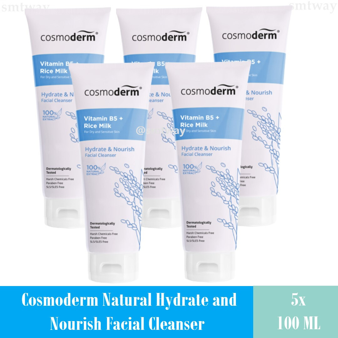 5x Cosmoderm Natural Hydrate and Nourish Facial Cleanser 100ML Rice
