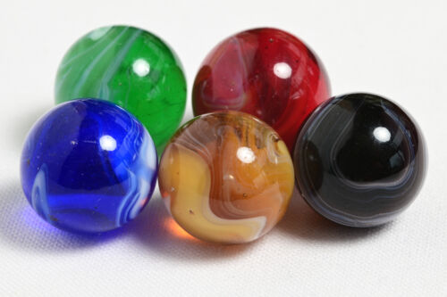 5 Akro Agate Slag Marbles Vintage American Machine Made 1920s - 1950s 5/8'' 16mm - Picture 9 of 12