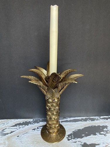 Vtg Candle Holder Brass Palm Tree Metal Candlestick Tropical Decorative Crafts - Picture 2 of 20