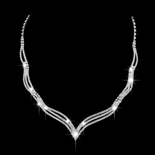 Crystal Diamante Love Heart Silver Necklace And Earrings Set Costume Jewellery - Picture 3 of 3