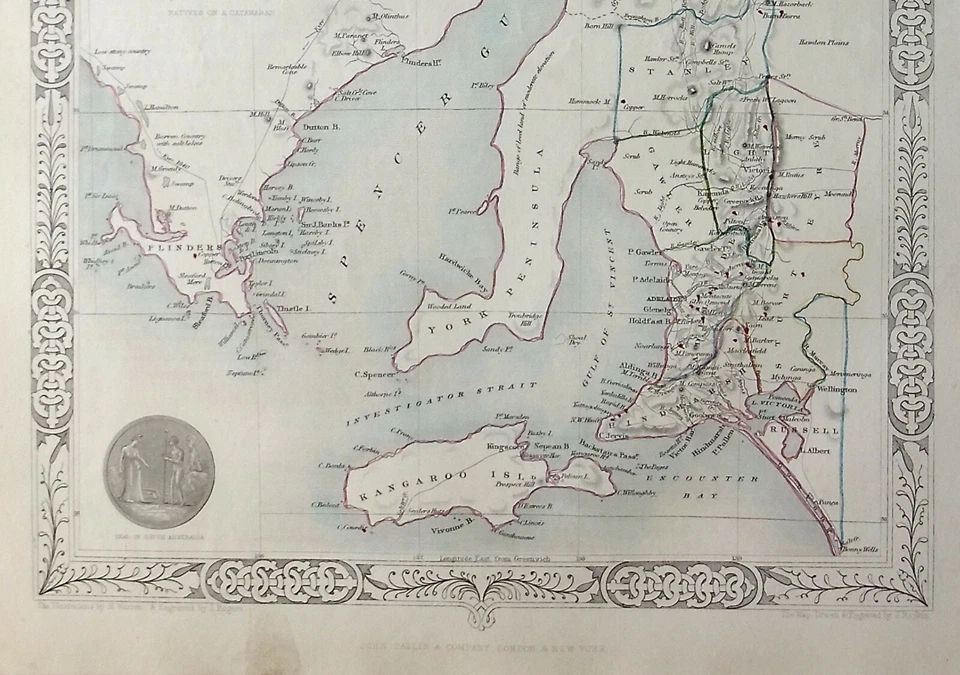 SOUTH AUSTRALIA, KANGAROO ISL, ADELAIDE, original antique map RAPKIN TALLIS 1851 - Image 4 of 4