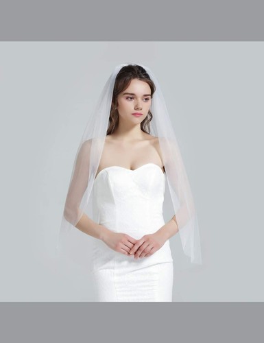 Wedding Bridal Veil with Comb 1 Tier Cut Edge Fingertip&Cathedral Length - Picture 2 of 6