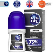 Triple Dry Shield Men Roll On Deodorant Charcoal Anti-Perspirant 50ml Packs 1-4