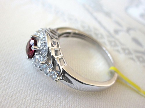 Wein Granat & weißer Zirkon Ring / Größe 5 / 925 Sterling Silber, 1,25ct - Bild 4 von 5