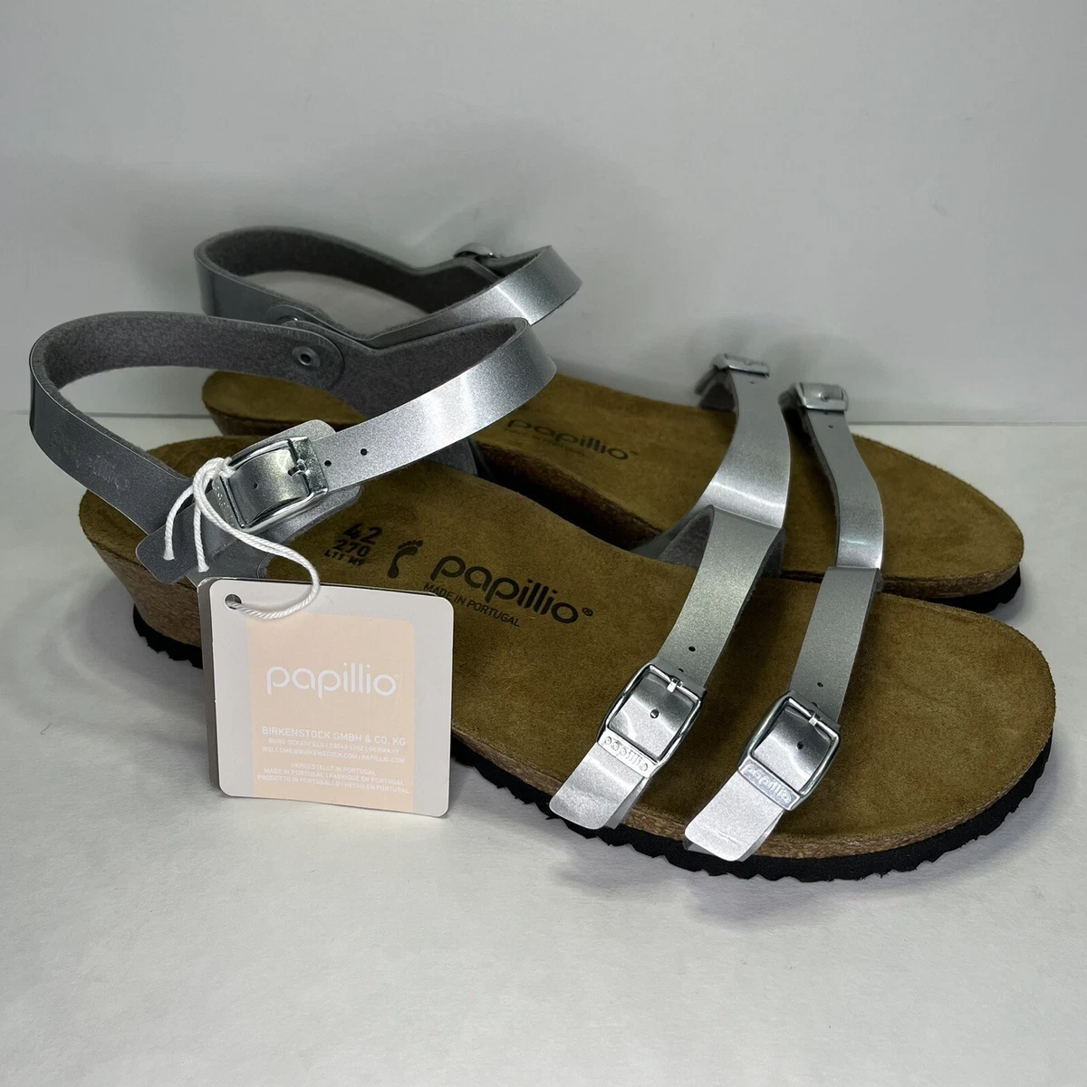 BIRKENSTOCK PAPILLIO LANA ANKLE STRAP SANDALS SILVER US 11 EU 42 NEW