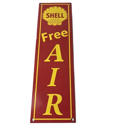 Vintage Shell Gasoline Sign - Free Air Auto Tires Gas Pump Porcelain Sign