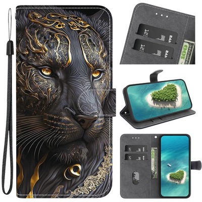 Wallet Case For OPPO Infinix Cool Lion Painted Card Bag Flip Stand Phone Cover