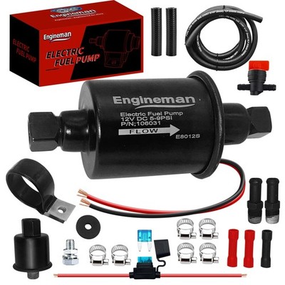 ENGINEMAN Universal Electric Fuel Pump 12V 5-9 PSI Inline External 5/16 Inch
