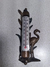 FLAMINGO WALL MOUNTABLE INDOOR/OUTDOOR THERMOMETER, BRASS