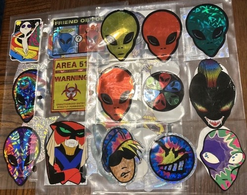 Lot of 54 Vintage Alien Vending Machine Stickers Prism Stuck On Pages USED