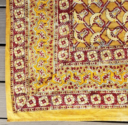 Antique Hand Made Block Print Cotton Fabric India Poppy Flowers 5 yds - Picture 4 of 12