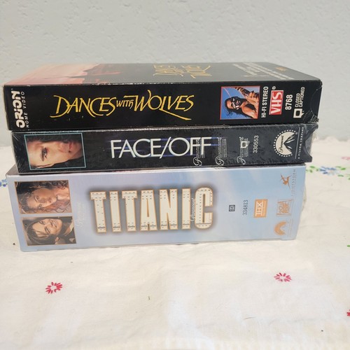 Lot of 3 VHS 90s Movies, Face/Off & Titanic Sealed, Dances W/ Wolves unsealed - Picture 1 of 21