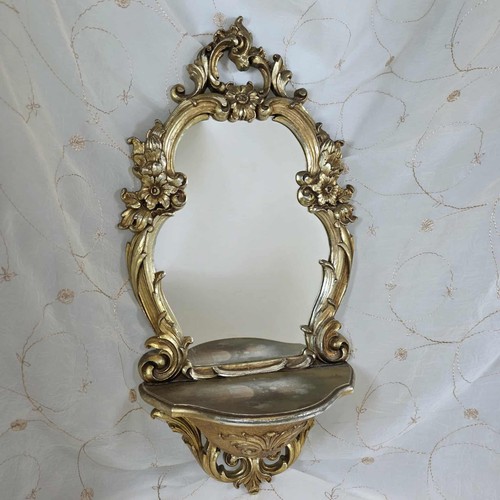 VINTAGE 1970 SYROCO Dart HOMCO 2327 HOLLYWOOD REGENCY Gold WALL MIRROR W/ SHELF