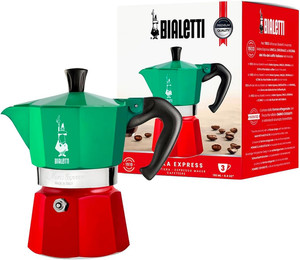 Bialetti Caffettiera Moka Express Tricolore 3 Tazze Manico anti Scottatura No