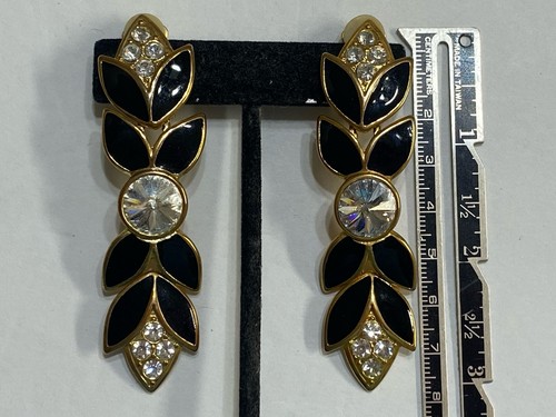 BIJOUX DESIGNS New York Statement Ohrringe schwarz Emaille klare Rivoli Steine - Bild 4 von 7