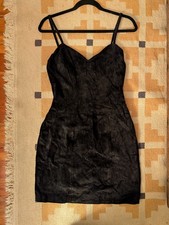 Vintage Fireze black suede bodycon mini dress with sweetheart neckline-size S